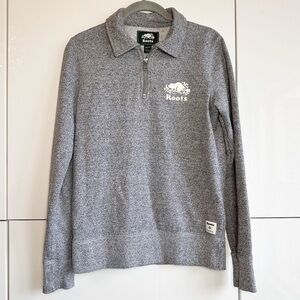 Roots Original Zip Knit Polo Gray Salt & Pepper 1/4 Zip Size XS Beaver